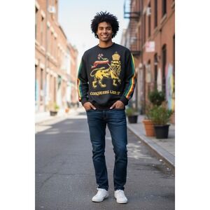 Lion of Judah Pullover Rasta Black Long Sleeve Sz XL EUC‎